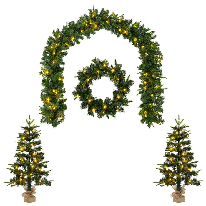 Set mini brad de Crăciun 60 cm 125 LED-uri Alb cald PVC și PE - WALTI WALTI