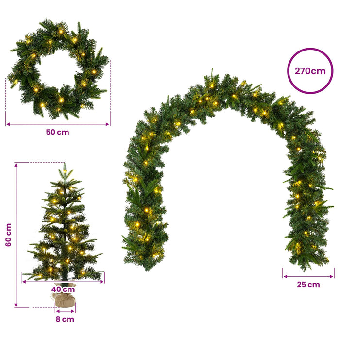 Set mini brad de Crăciun 60 cm 125 LED-uri Alb cald PVC și PE - WALTI WALTI