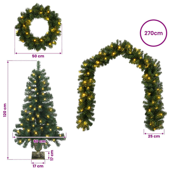 Set mini brad de Crăciun 120 cm 275 LED-uri Alb cald PVC Verde WALTI