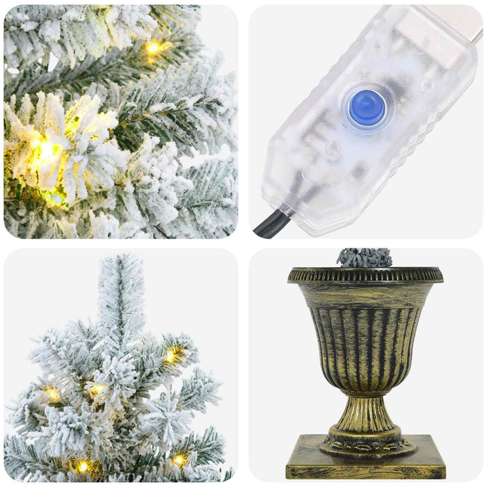 Mini brad de Crăciun nins 120 cm 100 LED-uri Alb cald PVC WALTI