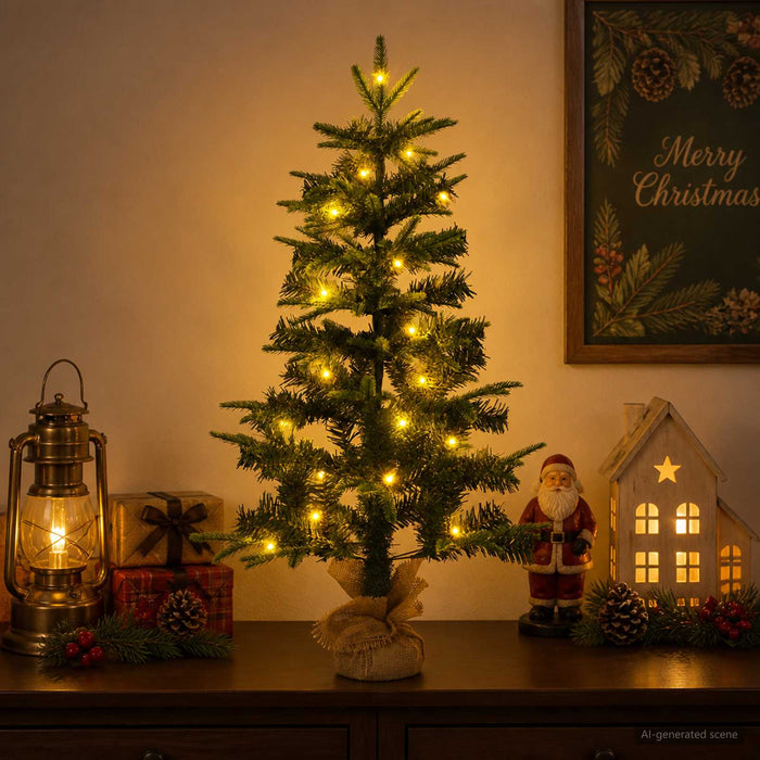 Brad de Crăciun mini 60 cm 25 LED-uri Alb cald PVC și PE Verde - WALTI WALTI