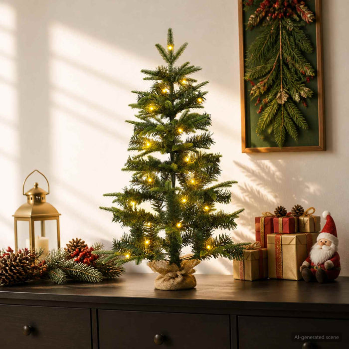Brad de Crăciun mini 60 cm 25 LED-uri Alb cald PVC și PE Verde - WALTI WALTI