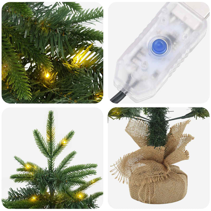 Brad de Crăciun mini 60 cm 25 LED-uri Alb cald PVC și PE Verde - WALTI WALTI