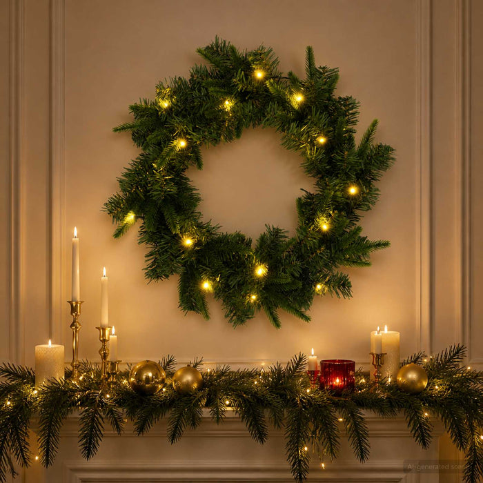 Coronă de Crăciun Verde Ø 30 cm PVC și PE 25 LED-uri - WALTI WALTI