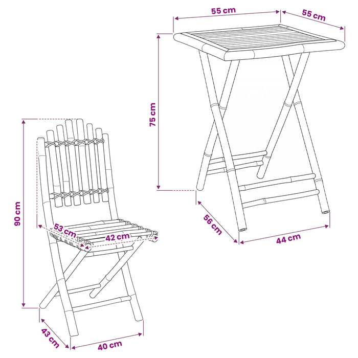 Set de dining pentru grădină pliabil 3 buc. natural Bambus WALTI