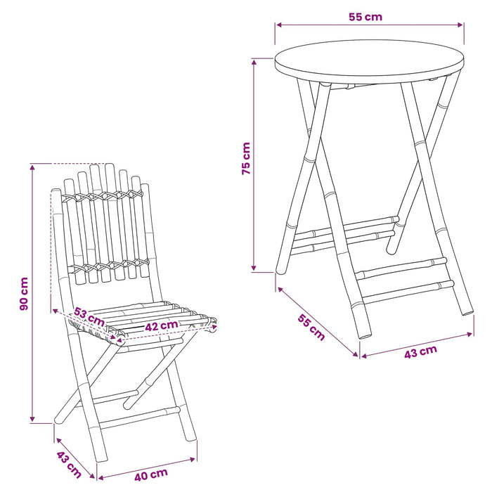 Set de dining pentru grădină pliabil 3 buc. natural Bambus WALTI