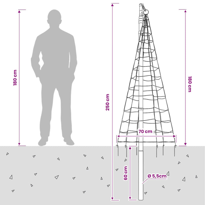 Instalație brad de Crăciun cu țăruș și catarg 180 cm WALTI