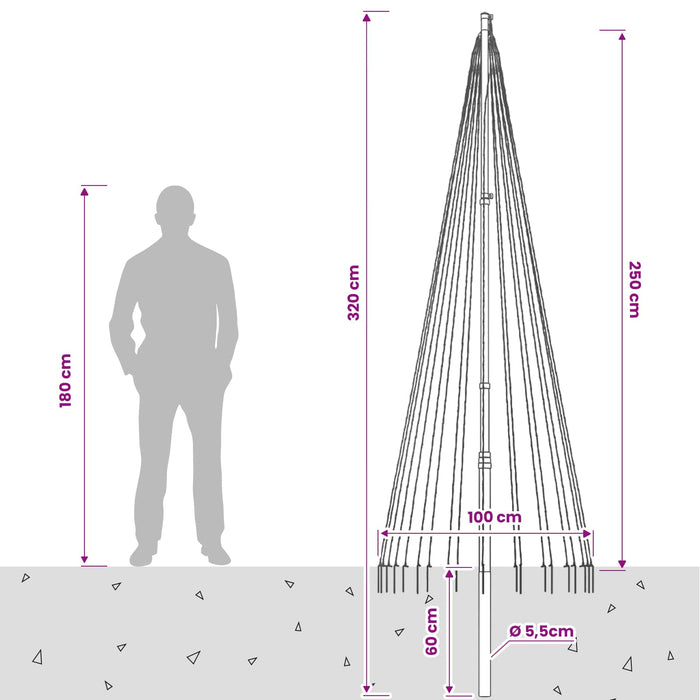 Instalație brad de Crăciun cu țăruș și catarg 250 cm - WALTI WALTI