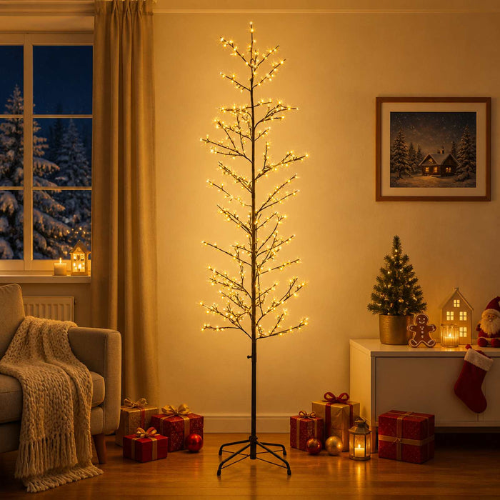 Brad de Crăciun mesteacăn Negru 47 x 210 cm Oțel 567 LED-uri - WALTI WALTI