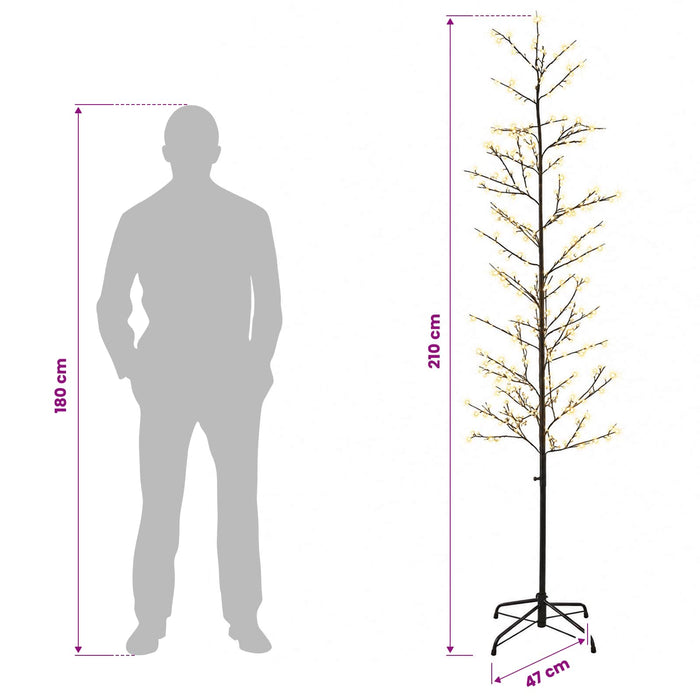Brad de Crăciun mesteacăn Negru 47 x 210 cm Oțel 567 LED-uri - WALTI WALTI