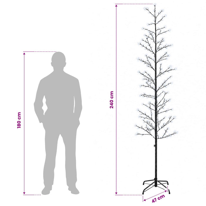 Brad de Crăciun mesteacăn Negru 47 x 240 cm Oțel 675 LED-uri - WALTI WALTI