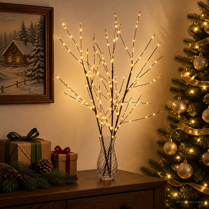 Decorațiune de Crăciun crenguță din cupru cu LED 3 buc. Maro WALTI