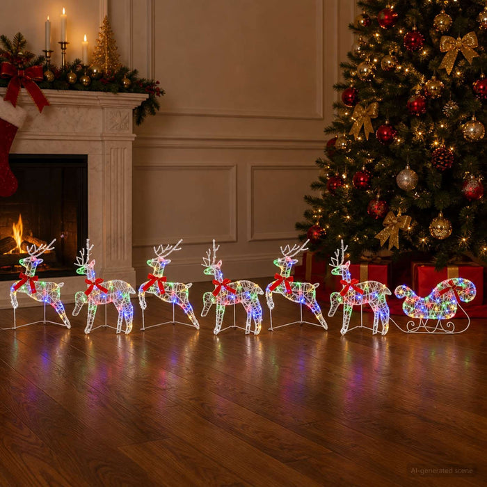 Ren de Crăciun cu sanie 7 buc. 140 LED-uri Multicolor - WALTI WALTI