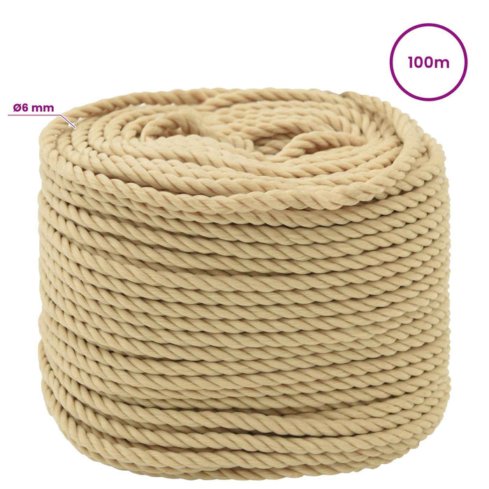 Frânghie utilitară multifuncțională 6 mm 100 m natural PP WALTI