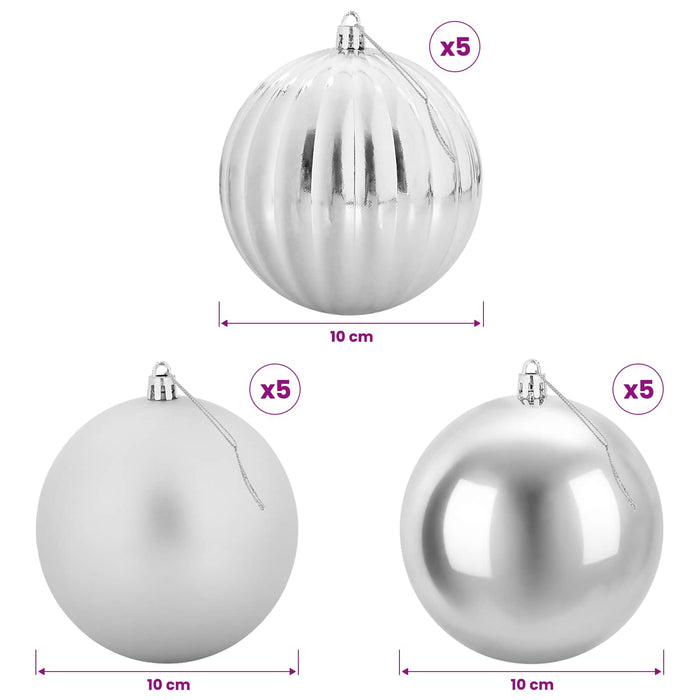 Set de globuri de Crăciun XL 15 buc. Argintiu Ø 10 cm Plastic WALTI