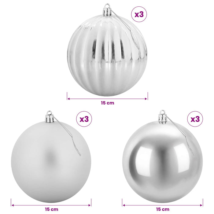 Set de globuri de Crăciun XL 9 buc. Argintiu Ø 15 cm Plastic WALTI