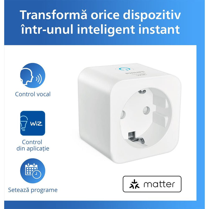 Priza inteligenta PHILIPS 8721103136213, Wi-Fi, WiZ, IP20, alb WALTI