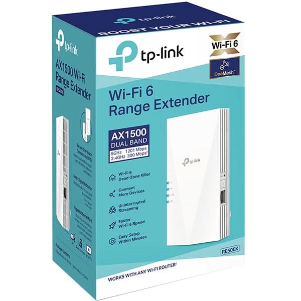 Wireless Range Extender TP-LINK RE500X AX1500, Wi-Fi 6, Dual-Band 300 + 1200 Mbps, alb WALTI
