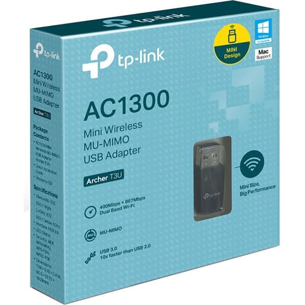 Adaptor USB Wireless TP-LINK Archer T3U AC1300, Dual-Band 400 + 867 Mbps, negru WALTI