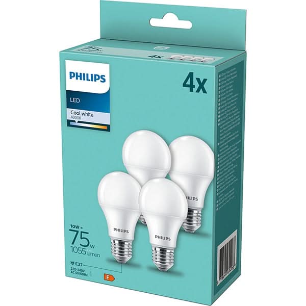 Set 4 becuri LED PHILIPS 8718699694968, E27, 10W, 1055lm, lumina rece WALTI