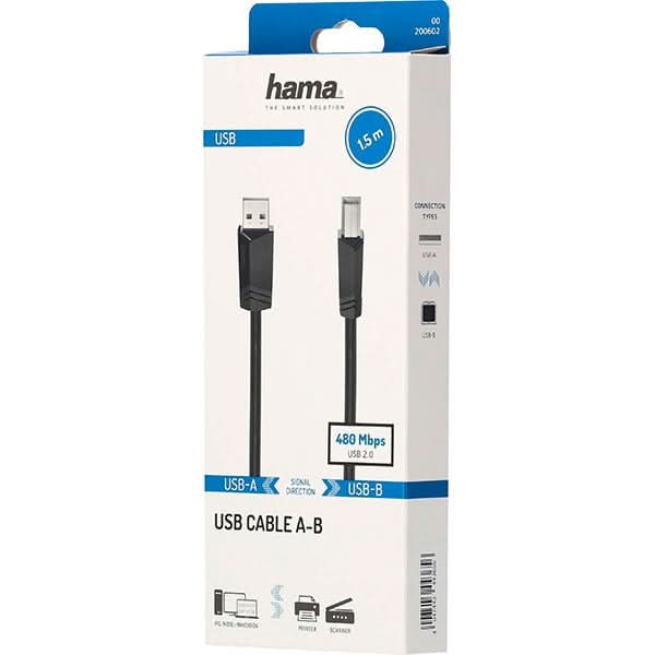 Cablu USB 2.0 A - USB B HAMA 200602, 1.5m, negru WALTI