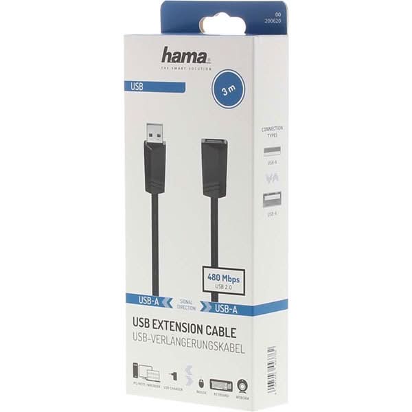 Cablu extensie USB 2.0 HAMA 200620, 3m, negru WALTI