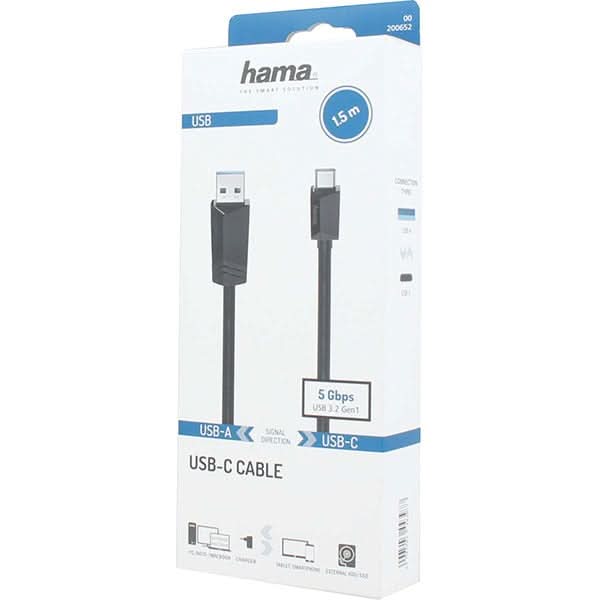 Cablu USB-C - USB A 3.2 Gen 1 HAMA 200652, 1.5m, negru WALTI
