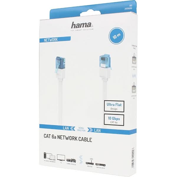 Cablu de retea CAT6a HAMA 200686, 10m, alb WALTI