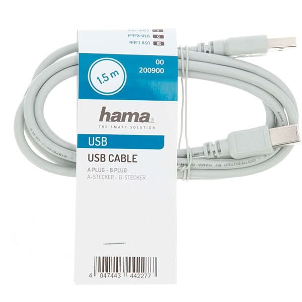 Cablu USB A - USB B HAMA 200900, 1.5m, gri WALTI