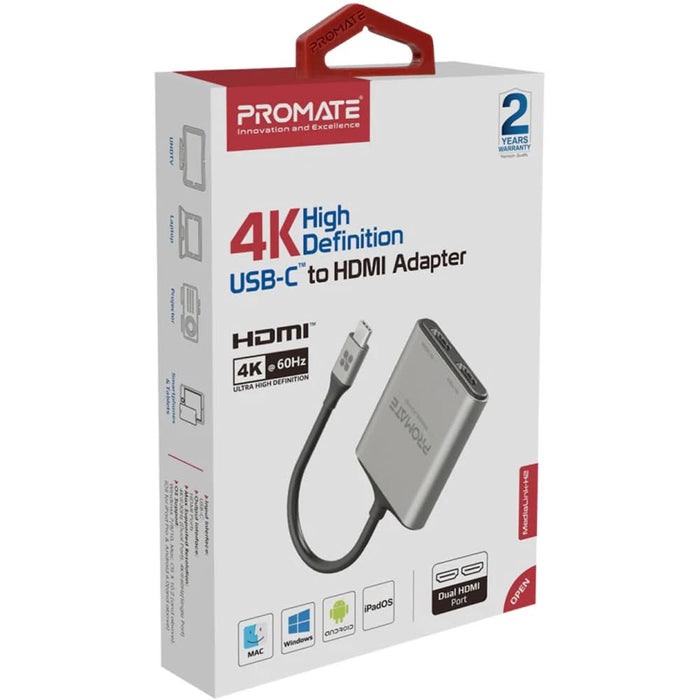 Adaptor USB-C la HDMI PROMATE MediaLink-H2, gri - WALTI WALTI