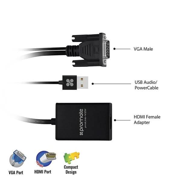 Adaptor VGA-HDMI PROMATE proLink-V2H, negru WALTI