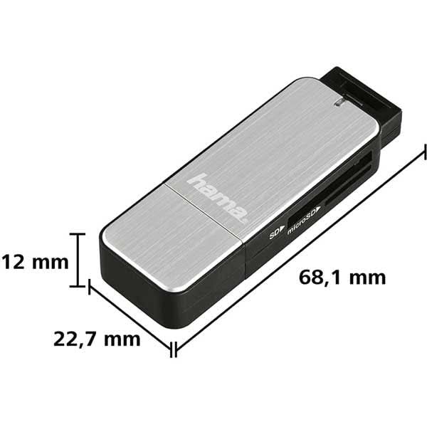 Cititor de carduri HAMA 123900, USB 3.0, SD/microSD, negru-gri WALTI