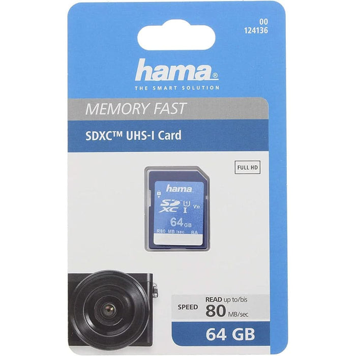 Card de memorie HAMA 124136, SDXC, 64GB, 80MB/s, clasa 10/U1/V10, UHS-I WALTI