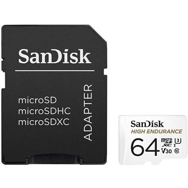 Card de memorie SANDISK High Endurance, microSDXC, 64GB, 100MB/s, clasa 10/U3/V30, UHS-I, adaptor WALTI