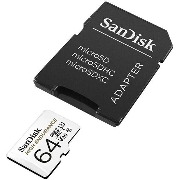 Card de memorie SANDISK High Endurance, microSDXC, 64GB, 100MB/s, clasa 10/U3/V30, UHS-I, adaptor WALTI