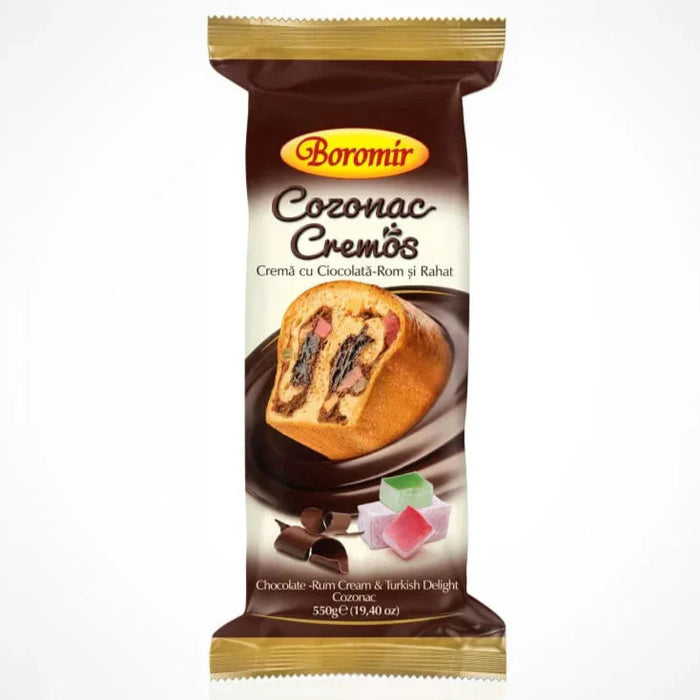 Boromir Cozonac Cremos cu Ciocolata Rom si Rahat 550 g - WALTI WALTI