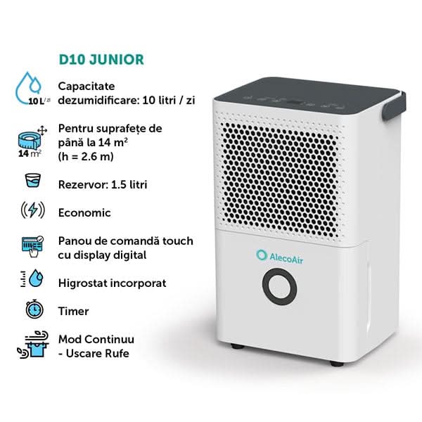 Dezumidificator aer ALECOAIR D10JUNIOR, 10l/zi, 175W, alb WALTI