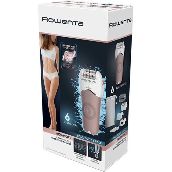 Epilator ROWENTA Aqua Soft EP4930F0, 24 pensete, 2 viteze, 6 accesorii, Wet&Dry, acumulator, alb-argintiu WALTI