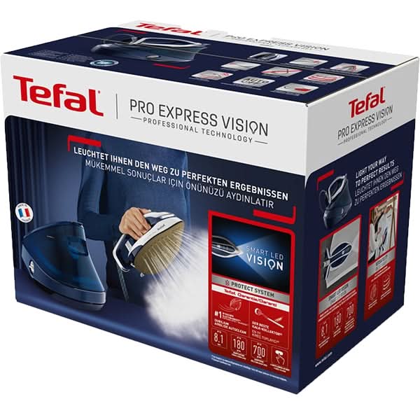 Statie de calcat TEFAL Pro Express Vision GV9812E0, 3000W, 700g/min, 1100ml, talpa Durilium AirGlide Autoclean, albastru-alb WALTI
