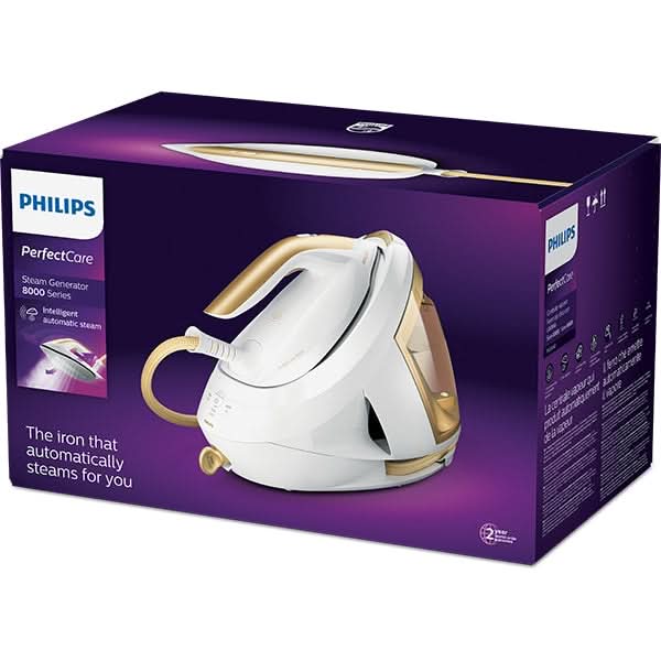 Statie de calcat PHILIPS PerfectCare Seria 8000 PSG8040/60, 2700W, 600g/min, 1.8l, talpa SteamGlide Elite, alb-auriu WALTI