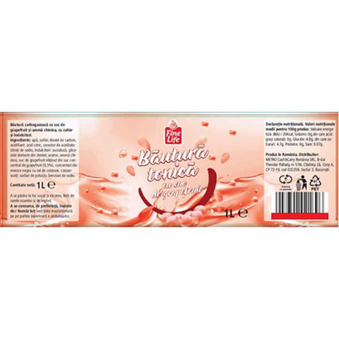 Fine Life Bautura Racoritoare Carbogazoasa Tonica Grapefruit SGR 1 L - WALTI WALTI