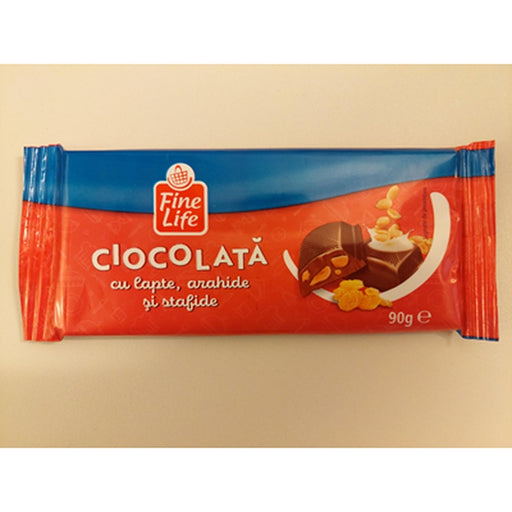 Fine Life Ciocolata cu Lapte, Arahide si Stafide 90 g - WALTI WALTI