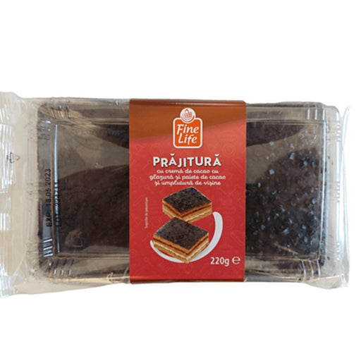 Fine Life Prajitura Crema Cacao cu Glazura si Paiete de Cacao si Umplutura de Visine 220 g - WALTI WALTI