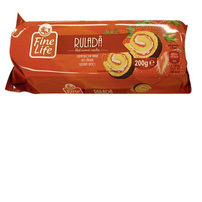 Fine Life Rulada cu Crema de Vanilie si Capsuni Glazurata 200 g - WALTI WALTI