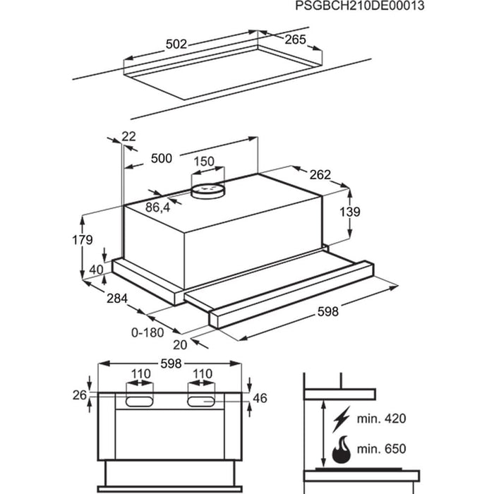 Hota incorporabila telescopica ELECTROLUX LFP326S, 1 motor, 410 m3/h, L 60 cm, gri WALTI