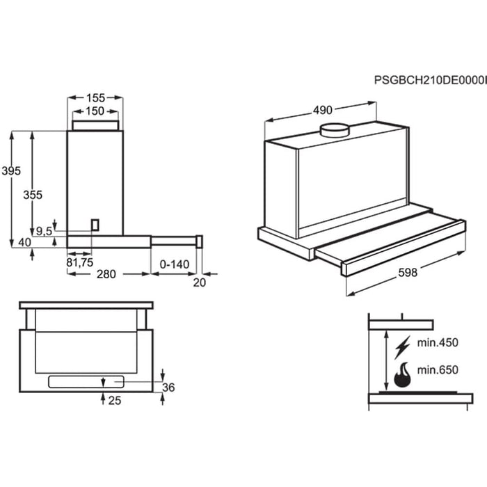 Hota incorporabila telescopica ELECTROLUX LFP616K, 1 motor, 600 m3/h, L 60 cm, negru - WALTI WALTI