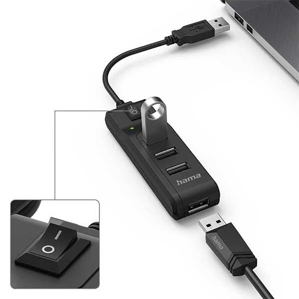Hub USB HAMA 200118, USB 2.0, comutator switch, negru WALTI
