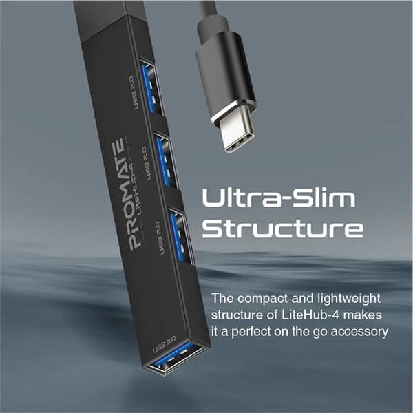 Hub USB PROMATE LiteHub-4, USB 3.0, negru WALTI
