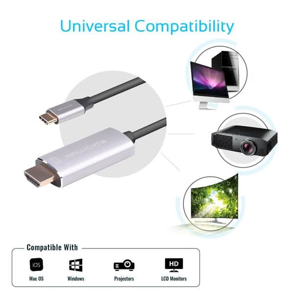 Cablu HDMI - USB Type-C PROMATE HDLink-60H, 1.5m, negru-argintiu WALTI