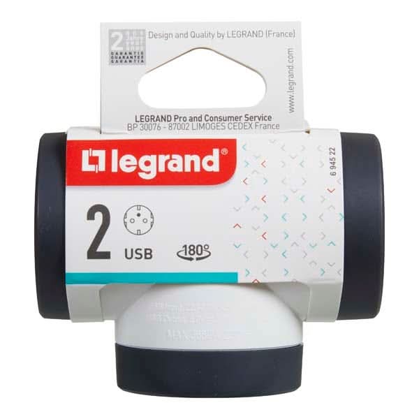 Adaptor priza LEGRAND L694522, 2 prize, 2 x USB, alb-gri inchis WALTI